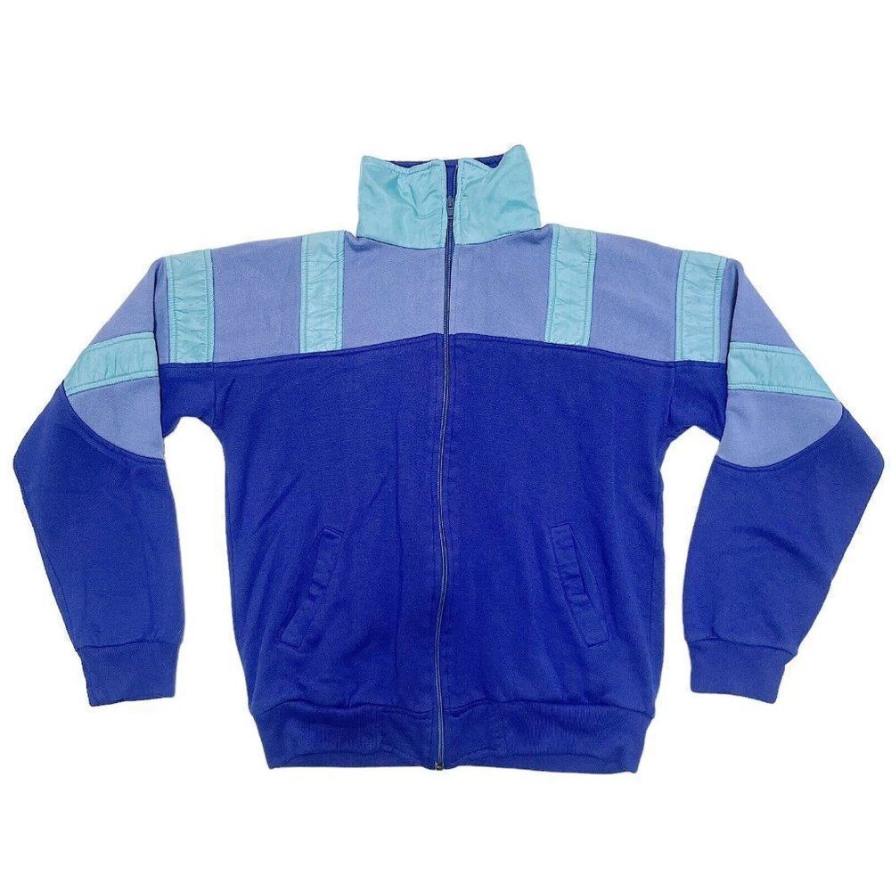Vintage 80’s Main Event Blue color block zip up fleece jacket size medium